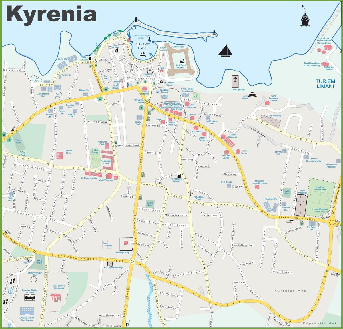 քարտեզ Հյուսիսային Կիպրոսի кирения