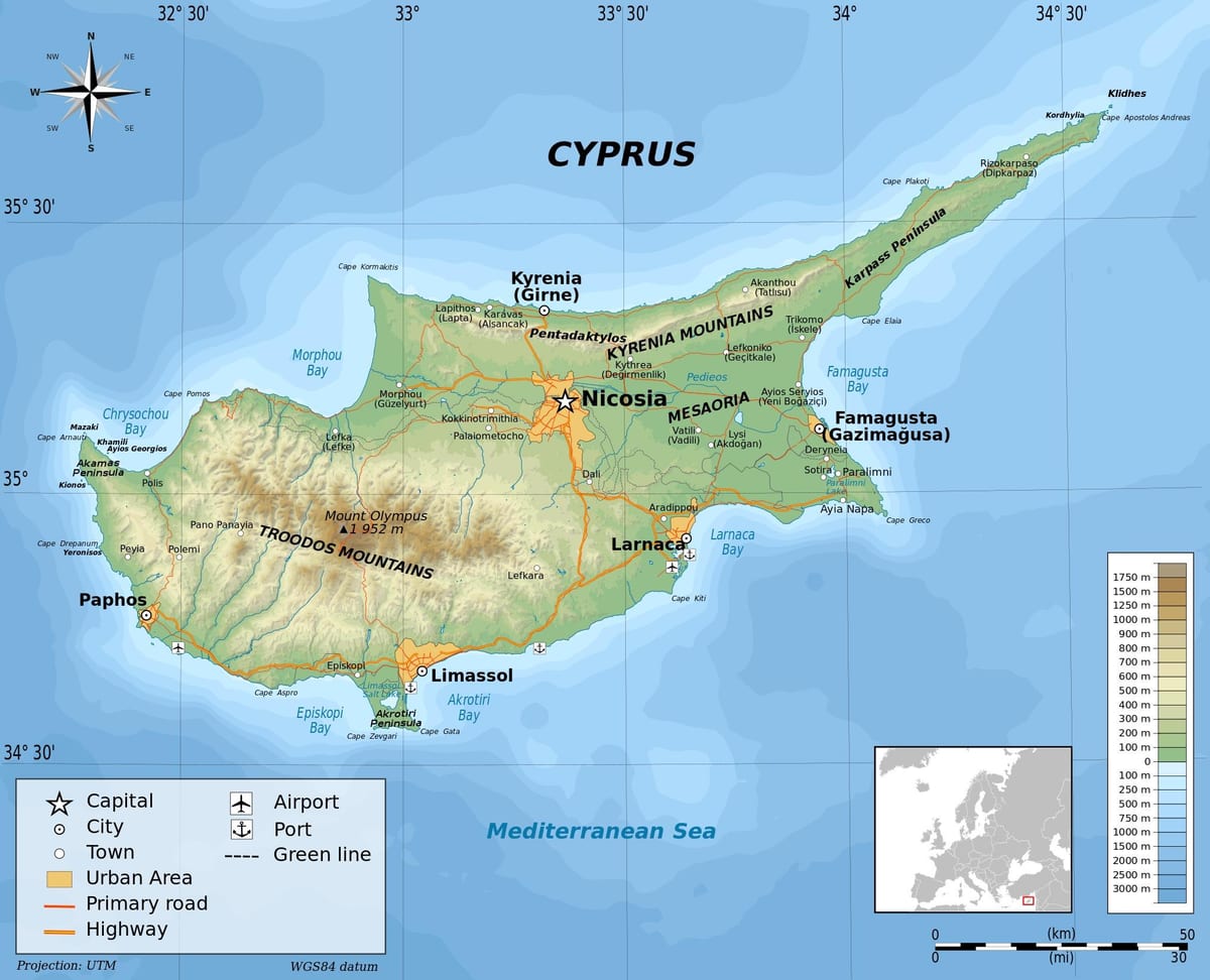 Աշխարհագրություն քարտեզ Կիպրոսի